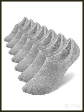 No Show Socks 7 Pairs Thin Non Slip Heel Grip Cotton Low Cut Invisible Gray